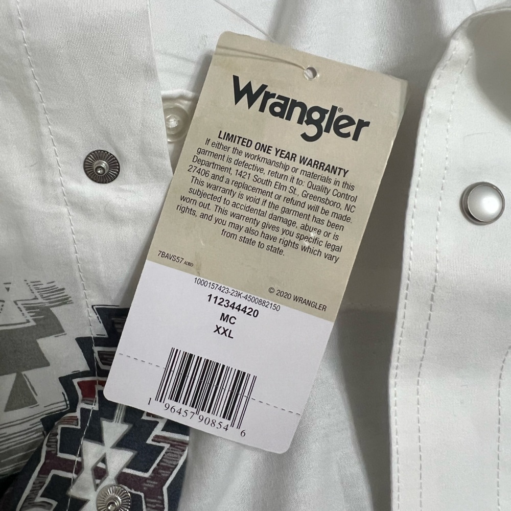 Checotah White Aztec Printed Snap Down Long Sleeve Shirt XXL Wrangler - Picture 4 of 10